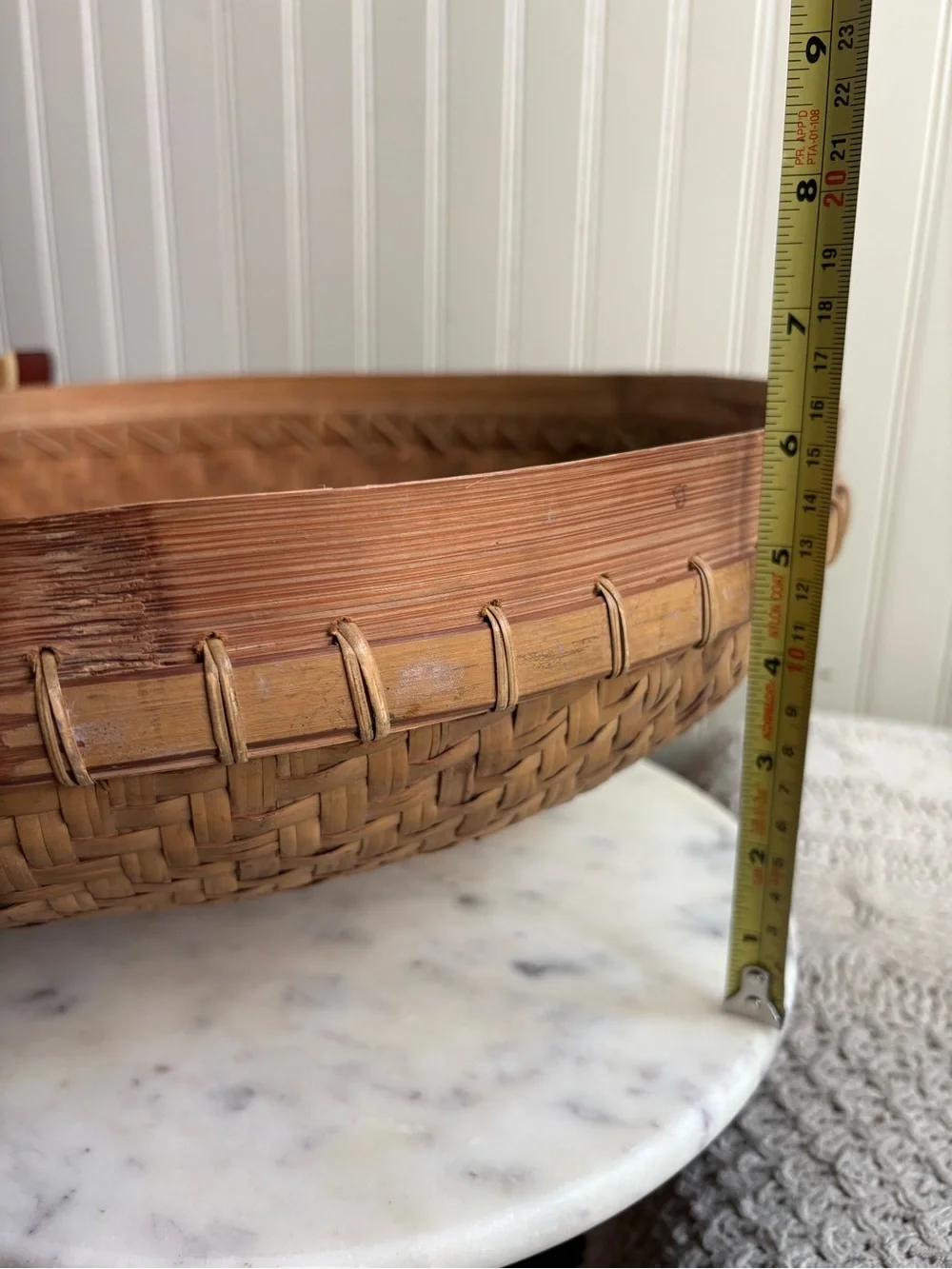 Vintage Large Woven Bamboo Asian Winnowing Basket Brown 20” Diameter Traditional